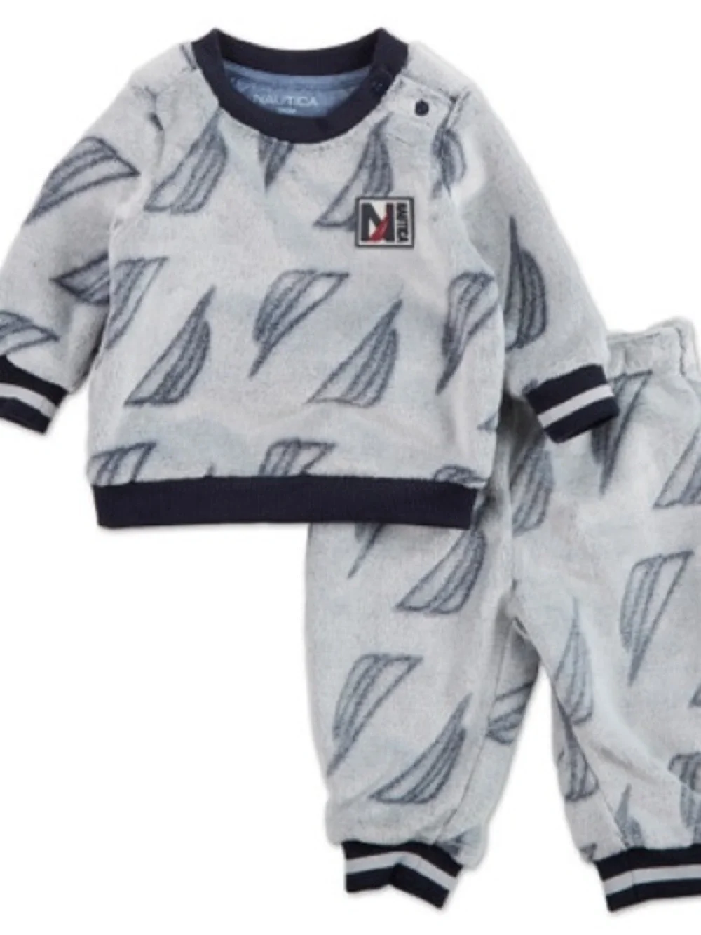 Nautica Baby Sailboat Fleece Set - Gray & Navy Trim